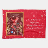 （鳥）ショウジョウコウカンチョウの鳥がクリスマスの木にカスタマイズ咲く キッチンタオル (横)