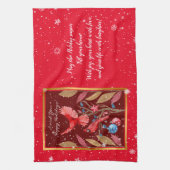 (鳥)ショウジョウコウカンチョウの鳥がクリスマスの木にカスタマイズ咲く キッチンタオル (縦)