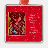 （鳥）ショウジョウコウカンチョウの鳥がクリスマスの木にカスタマイズ咲く メタルオーナメント (正面)