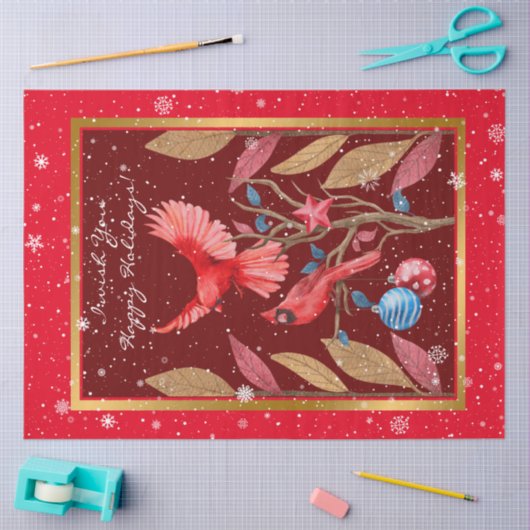 (鳥)ショウジョウコウカンチョウの鳥がクリスマスの木にカスタマイズ咲く 薄葉紙 (クラフト)