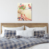 (鳥)ショウジョウコウカンチョウの鳥が自転車の水彩画に止まる キャンバスプリント (インサイチュ (寝室))