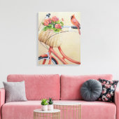 (鳥)ショウジョウコウカンチョウの鳥が自転車の水彩画に止まる キャンバスプリント (インサイチュ (リビング))