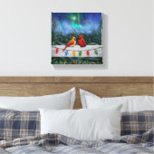 （鳥）ショウジョウコウカンチョウの鳥とクリスマスライト キャンバスプリント (インサイチュ (寝室))