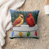 (鳥)ショウジョウコウカンチョウの鳥とクリスマスライト クッション (ブランケット)