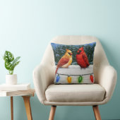 (鳥)ショウジョウコウカンチョウの鳥とクリスマスライト クッション (椅子)