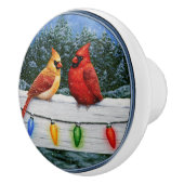 (鳥)ショウジョウコウカンチョウの鳥とクリスマスライト セラミックノブ (右)