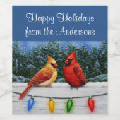 (鳥)ショウジョウコウカンチョウの鳥とクリスマスライト ワインラベル (シングルラベル)