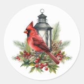 (鳥)ショウジョウコウカンチョウの鳥とヴィンテージのランタンのシール ラウンドシール (正面)