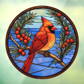 (鳥)ショウジョウコウカンチョウの鳥のベリーのブッシュのステンドガフェイクラス ウィンドウサイン (シート3)