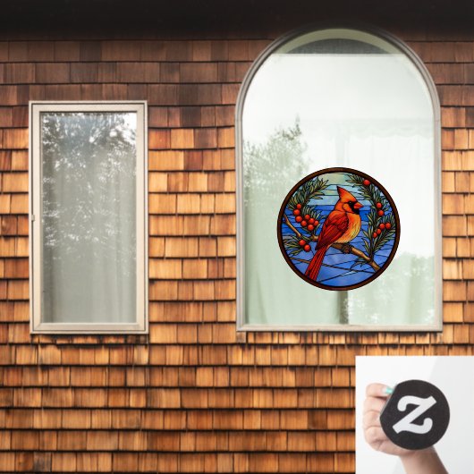 (鳥)ショウジョウコウカンチョウの鳥のベリーのブッシュのステンドガフェイクラス ウィンドウサイン (ホームウィンドウ)