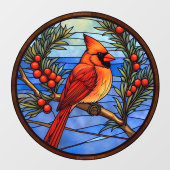 （鳥）ショウジョウコウカンチョウの鳥のベリーのブッシュのステンドガフェイクラス ウィンドウサイン (シート)