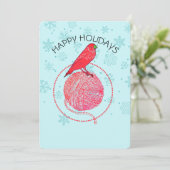 （鳥）ショウジョウコウカンチョウの鳥の糸の編み物のクロチェットクリスマス シーズンカード (スタンド正面)