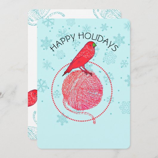 (鳥)ショウジョウコウカンチョウの鳥の糸の編み物のクロチェットクリスマス シーズンカード (正面/裏面)