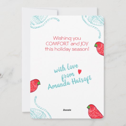 (鳥)ショウジョウコウカンチョウの鳥の糸の編み物のクロチェットクリスマス シーズンカード (裏面)