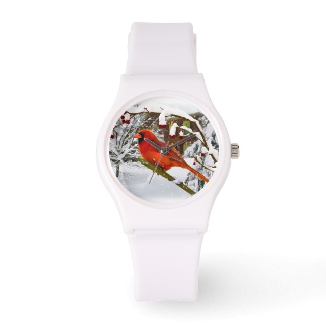 （鳥）ショウジョウコウカンチョウの鳥の雪 腕時計 (正面)