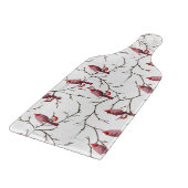 (鳥)ショウジョウコウカンチョウの鳥、冬のさくらんぼと雪模様 カッティングボード (角)