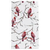 （鳥）ショウジョウコウカンチョウの鳥、冬のさくらんぼと雪模様 スモールペーパーバッグ (裏面)