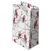 （鳥）ショウジョウコウカンチョウの鳥、冬のさくらんぼと雪模様 スモールペーパーバッグ (裏面アングル)