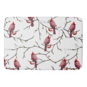 (鳥)ショウジョウコウカンチョウの鳥、冬のさくらんぼと雪模様 バスマット (正面)