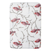 (鳥)ショウジョウコウカンチョウの鳥、冬のさくらんぼと雪模様 バスマット (正面縦)