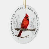 （鳥）ショウジョウコウカンチョウは天使がオーナメントの近くにあると現われます セラミックオーナメント (右)