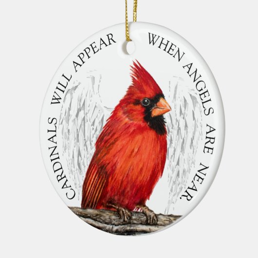 (鳥)ショウジョウコウカンチョウは天使がカスタマイズの近くにあると現われます セラミックオーナメント (左)
