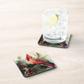 （鳥）ショウジョウコウカンチョウは常緑の木に羽状の植物で覆われている コースター (右側)