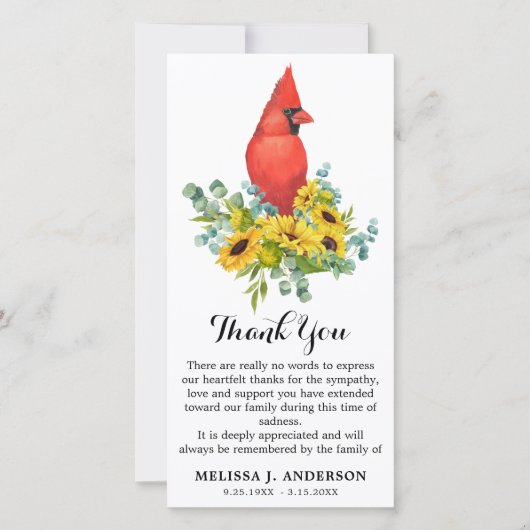 （鳥）ショウジョウコウカンチョウひまわり葬儀記念悔やみや弔慰 サンキューカード (正面)