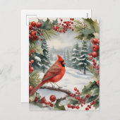 （鳥）ショウジョウコウカンチョウアンドホリーホリディハガキ シーズンポストカード (正面/裏面)