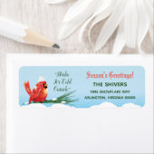 （鳥）ショウジョウコウカンチョウインザスノーおもしろいクリスマスホリデー ラベル (インサイチュ)