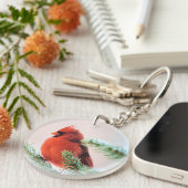 (鳥)ショウジョウコウカンチョウイン雪の夕焼けモミ キーホルダー (正面右)