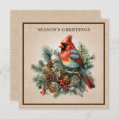 （鳥）ショウジョウコウカンチョウエレガントピネコーンウッドランドバーラップラグジュアリー シーズンカード (正面/裏面)