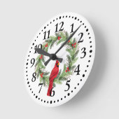 (鳥)ショウジョウコウカンチョウオンウィンターリース ラウンド壁時計 (傾斜)