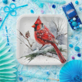 (鳥)ショウジョウコウカンチョウオンツリーブランチinクリスマスウィンターシーン ペーパープレート (パーティー)