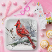 (鳥)ショウジョウコウカンチョウオンツリーブランチinクリスマスウィンターシーン ペーパープレート (パーティー)