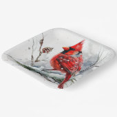 (鳥)ショウジョウコウカンチョウオンツリーブランチinクリスマスウィンターシーン ペーパープレート (傾斜あり)