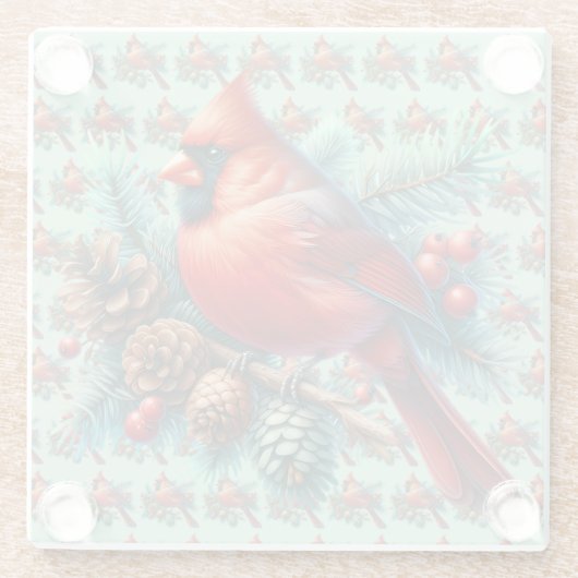 (鳥)ショウジョウコウカンチョウオンパインブランチウィズウィンターベリー ガラスコースター (裏面)