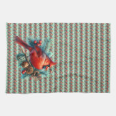 （鳥）ショウジョウコウカンチョウオンパインブランチウィズウィンターベリー キッチンタオル (横)