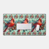 (鳥)ショウジョウコウカンチョウオンパインブランチウィズウィンターベリー デスクマット (キーボード&マウス)