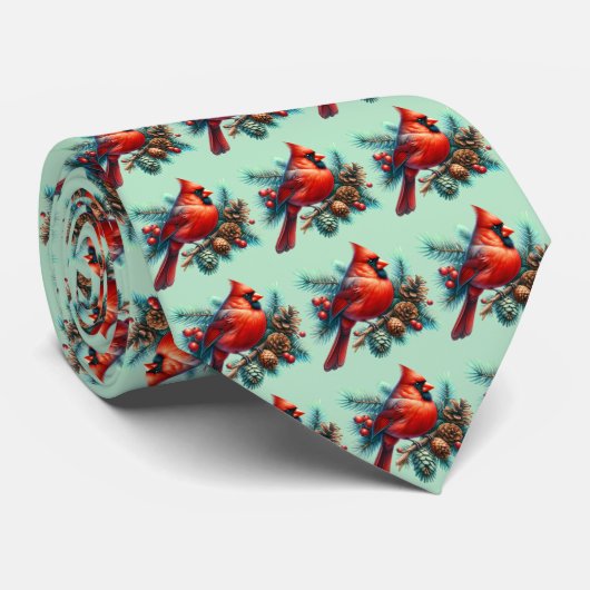 （鳥）ショウジョウコウカンチョウオンパインブランチウィズウィンターベリー ネクタイ (ロール)