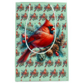 （鳥）ショウジョウコウカンチョウオンパインブランチウィズウィンターベリー ミディアムペーパーバッグ (正面)