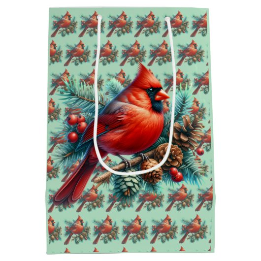 (鳥)ショウジョウコウカンチョウオンパインブランチウィズウィンターベリー ミディアムペーパーバッグ (裏面)