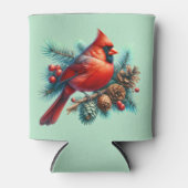 (鳥)ショウジョウコウカンチョウオンパインブランチウィズウィンターベリー 缶クーラー (正面)