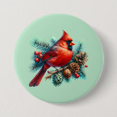 （鳥）ショウジョウコウカンチョウオンパインブランチウィズウィンターベリー 缶バッジ (正面)