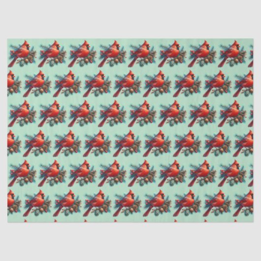 （鳥）ショウジョウコウカンチョウオンパインブランチウィズウィンターベリー 薄葉紙 (正面)