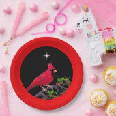 (鳥)ショウジョウコウカンチョウオンブラックアンドレッドホリデーズ ペーパープレート (パーティー)