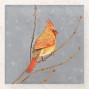 （鳥）ショウジョウコウカンチョウオンブ絵画ランチズ – オリジナルバ ガラスコースター