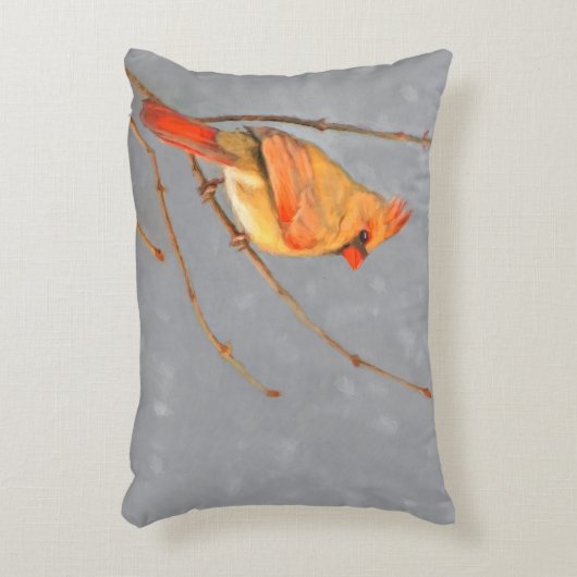 (鳥)ショウジョウコウカンチョウオン枝絵画の – オリジナルバードアート アクセントクッション (正面(垂直))