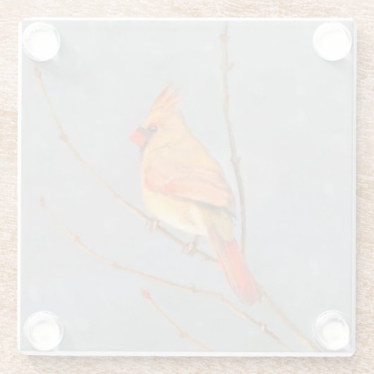 (鳥)ショウジョウコウカンチョウオン枝絵画の – オリジナルバードアート ガラスコースター (裏面)