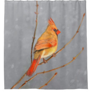 (鳥)ショウジョウコウカンチョウオン枝絵画の – オリジナルバードアート シャワーカーテン